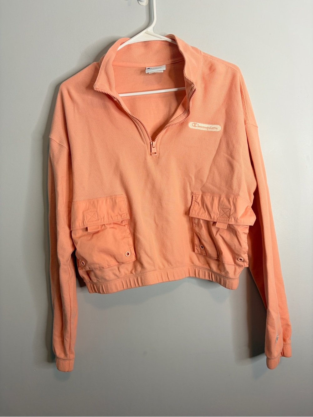 Champion Peach Crop Half-Zip Utility Pullover Jacket Large